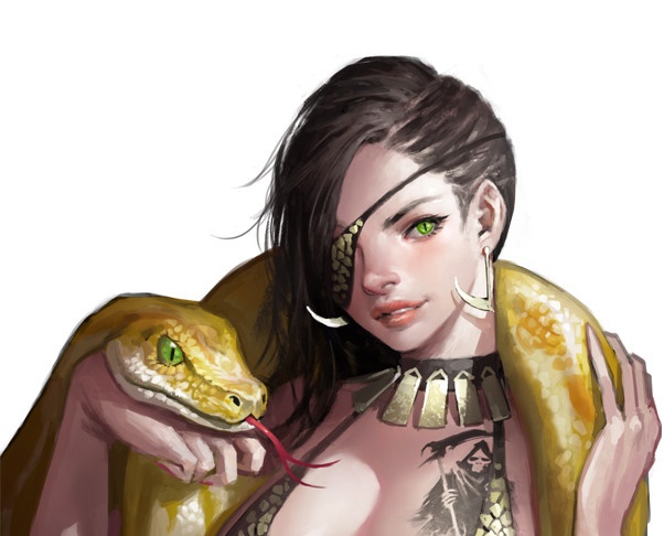 Фото Девушка со змеем на руке
