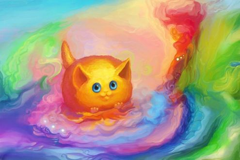 Фото Котенок на разноцветном фоне, художник Аменхотеп Гехеммут