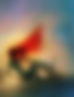 Фото Девушка с красным газовым шарфом, встав на колени, целует сидящего парня, by Alicechan
