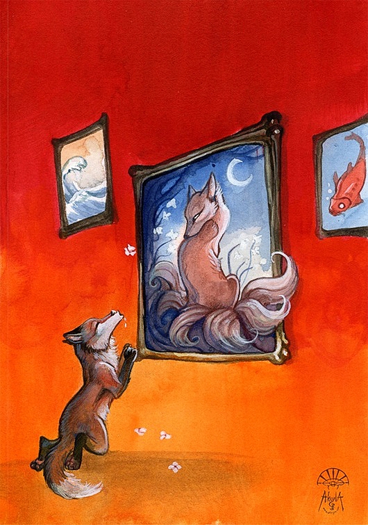 Фото Лис стоит на коленях перед портретом лисы и объясняется ей в любви, by Alectorfencer
