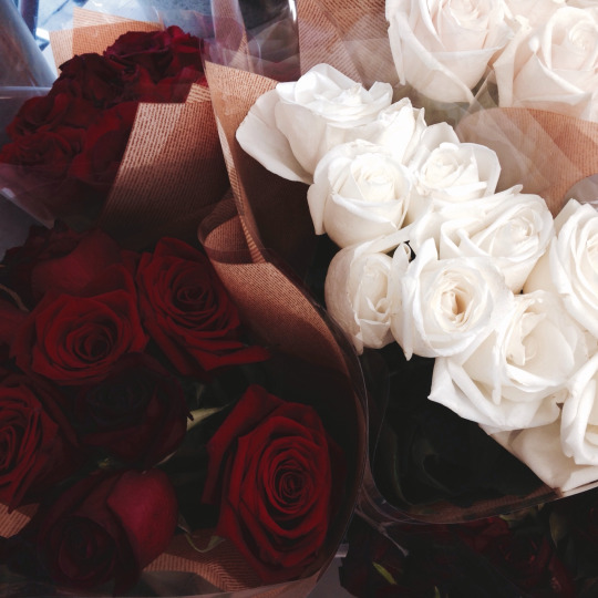 Фото Букеты белых и красных роз