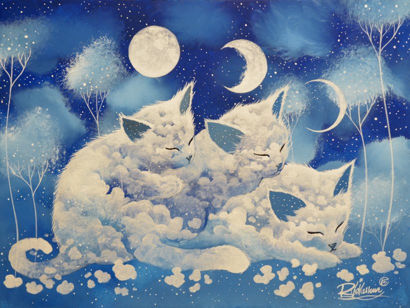 Фото Три облачных котенка сидят друг возле друга, Raphael Vavasseur Art