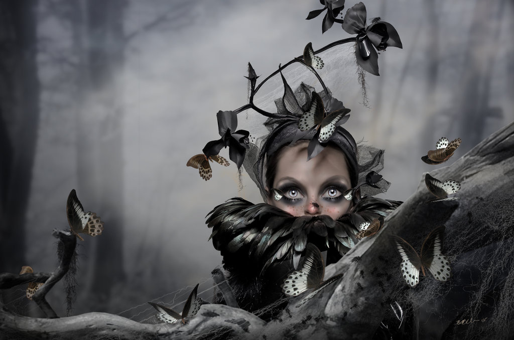 Фото Лесная девушка с бабочками и мухой на носу, by vacuumslayer
