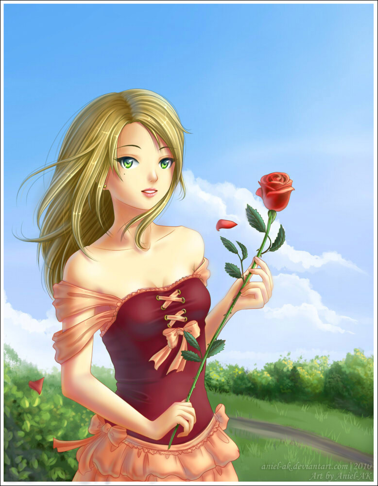 Anime girl holding rose