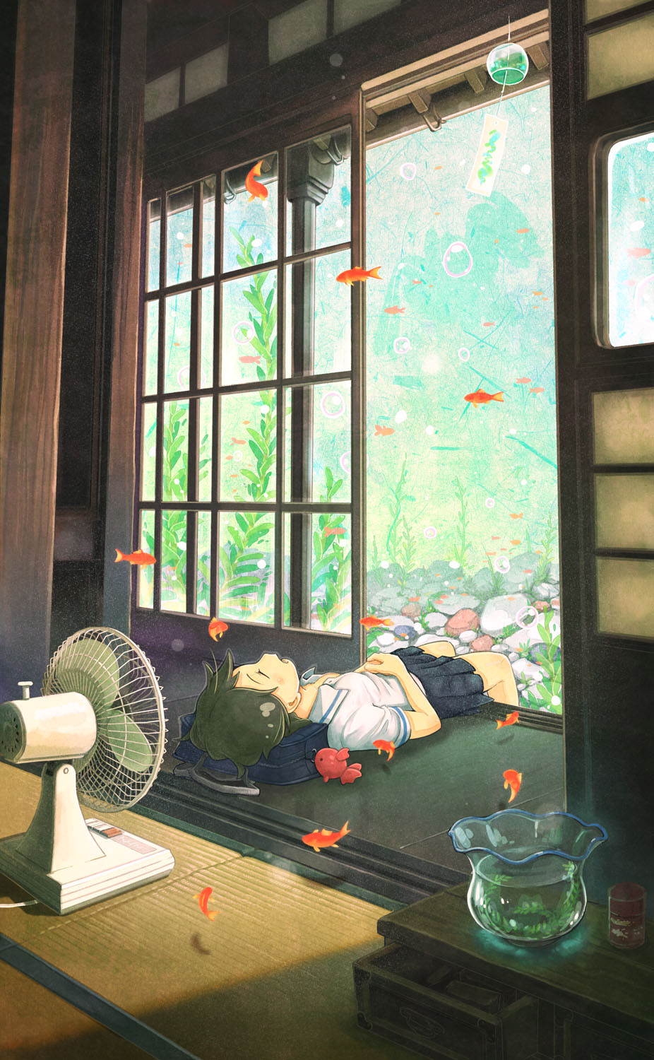 Фото Девушка лежит на крыльце дома, мучаясь от жары и представляя, что ее дом находится под водой, by &;&;