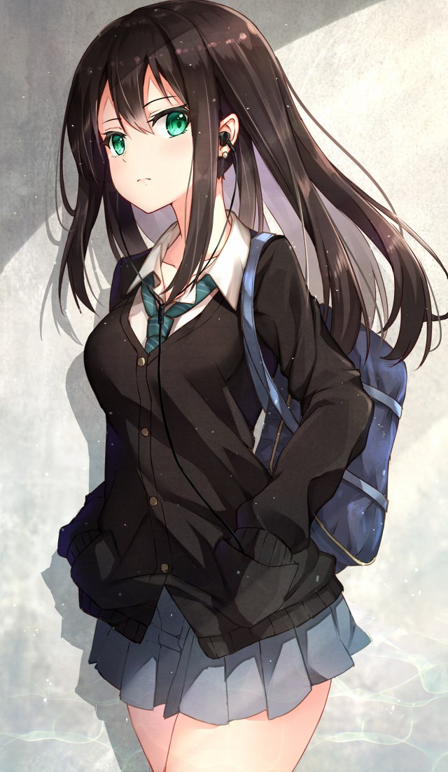 Anime girl with brown hair and green eyes