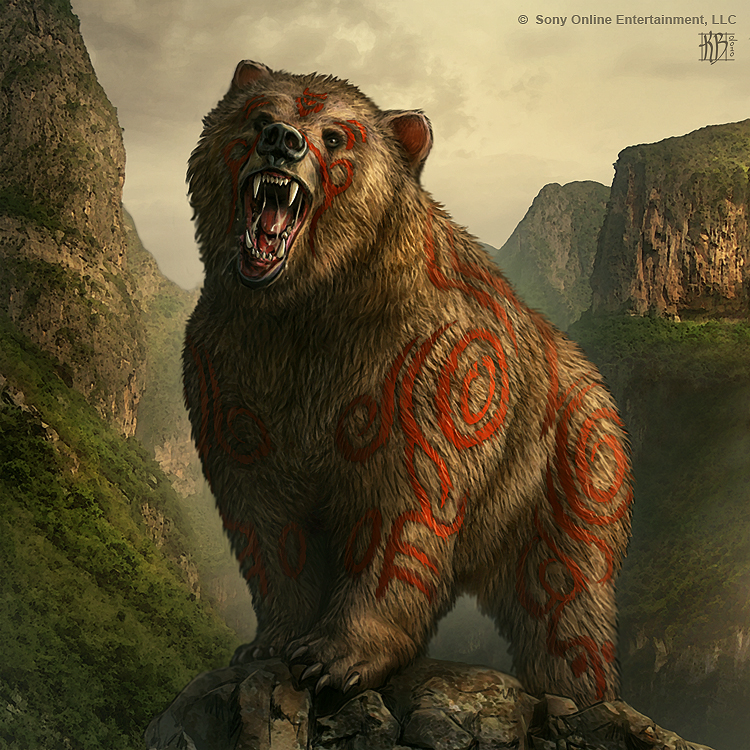 Фото Разъяренный медведь с индейскими символами на шкуре, by Kerem Beyit