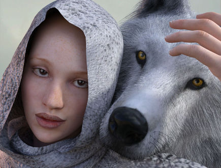 Девушка в обнимку с волком фото