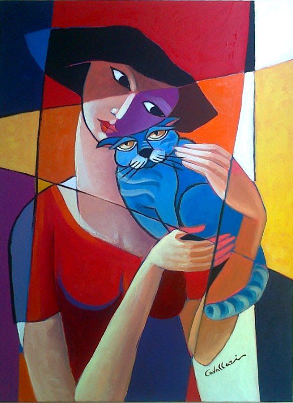 Фото Девушка с голубым котом, художник Rita Cavallari