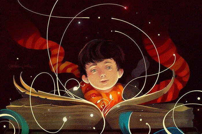Фото Мальчик сидит над раскрытой волшебной книгой, by Marina Michkina