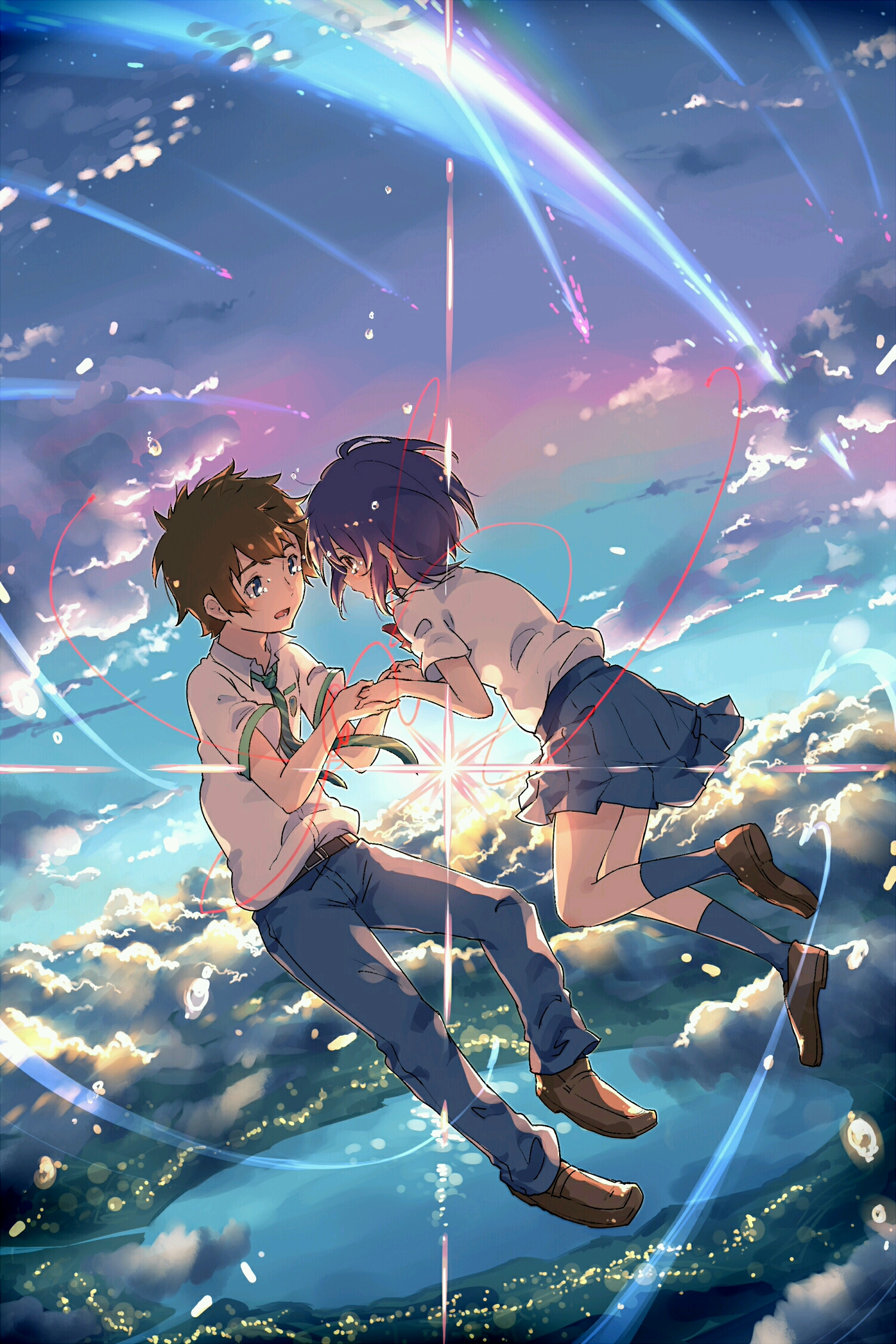 Фото Miyamizu Mitsuha / Миямизу Митсуха и Tachibana Taki / Тачибана Таки из  аниме Kimi no Na wa / Твое имя, art by Ayakashi (Monkeypanch)