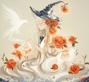 Фото Белокурая ведьмочка выпускает птицу из дыма, by tofuvi
