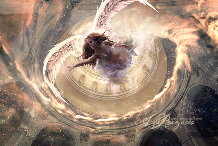 Фото Девушка ангел летит под куполом храма, by Aegils