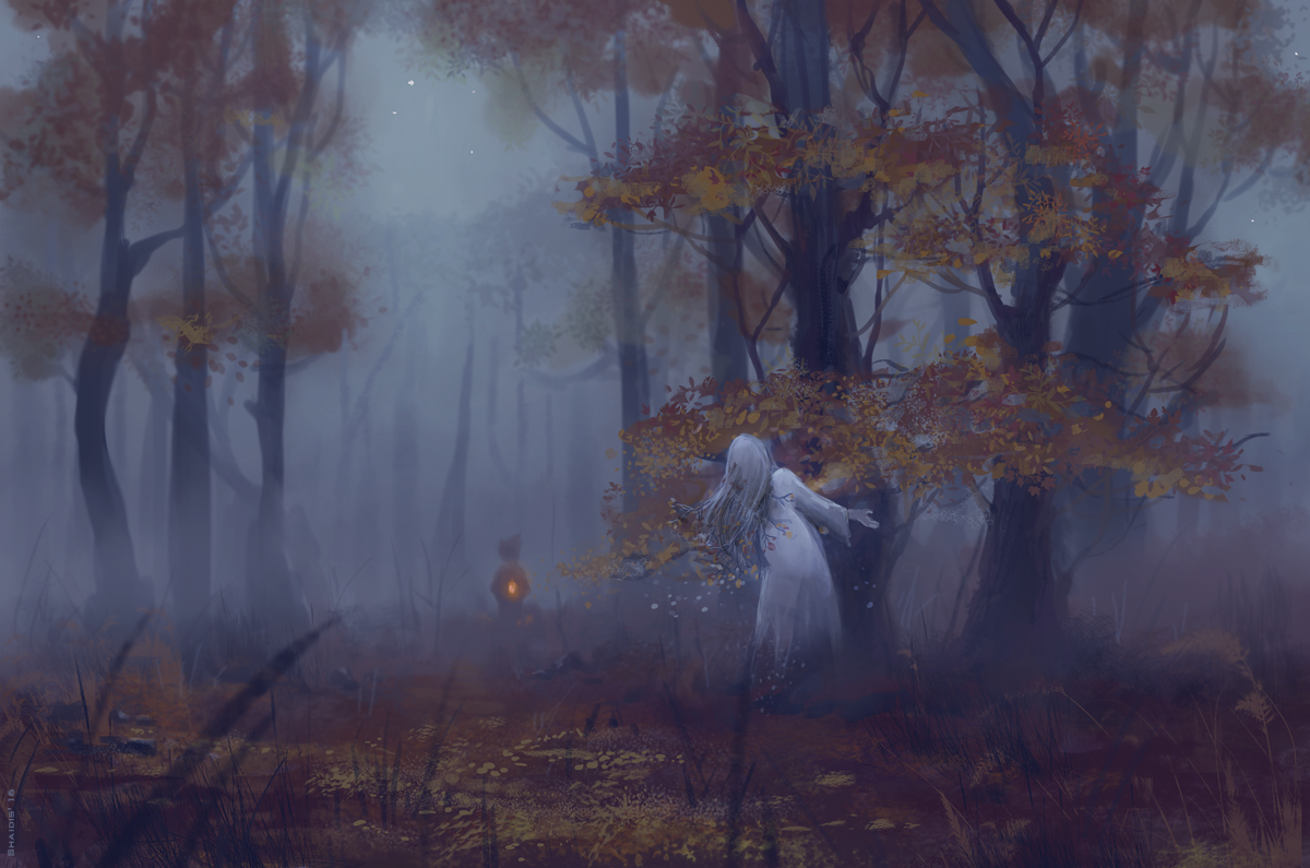 Фото Призрак девушки в осеннем лесу, арт по игре Knock-knock / Тук-тук-тук, by Shaidis