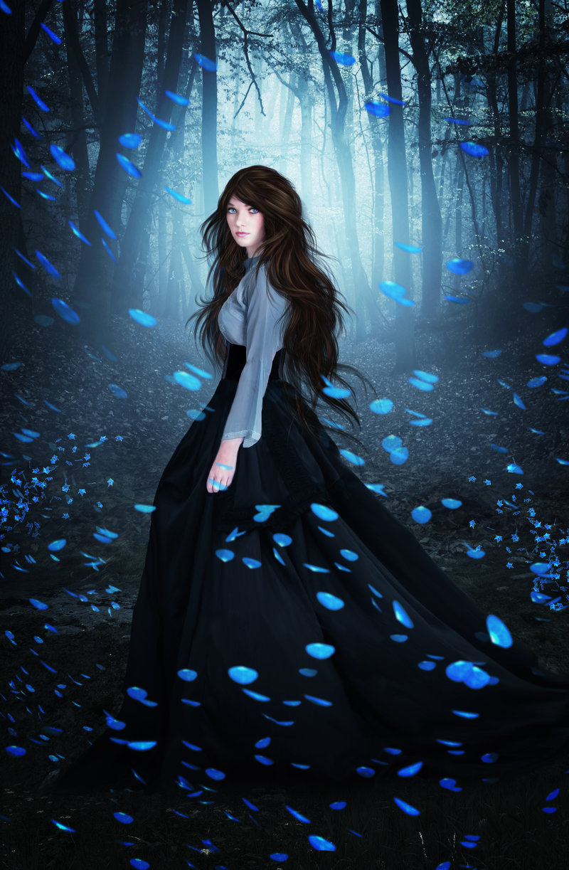 Фото Красивая девушка в окружении синих лепестков, by charmedy