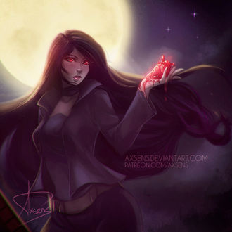 Фото Марселин / Marceline держит в руке сердце на фоне полной луны из мультсериала Время Приключений / Adventure Time, by Axsens
