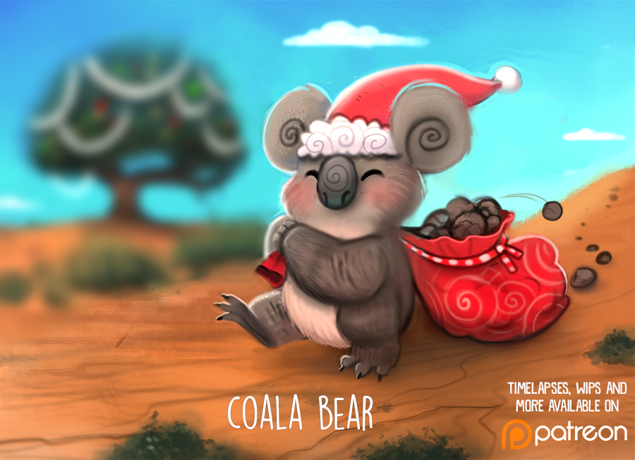 Фото Коала в новогоднем колпаке с мешком подарков, by Cryptid-Creations (Coala Bear)