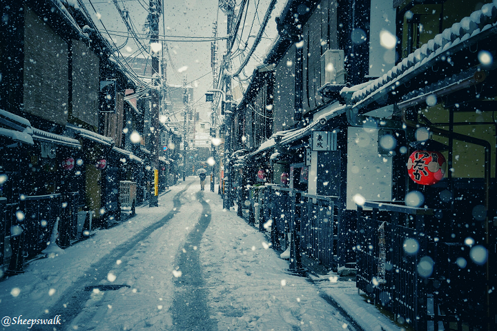 Фото Зимняя улочка в городе Kyoto, Japan / Киото в Японии