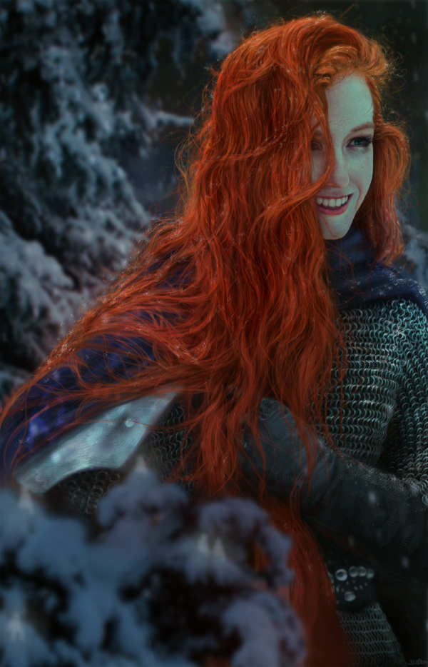 Фото Девушка с ярко-рыжими волосами под падающим снегом, by GreatStefan671