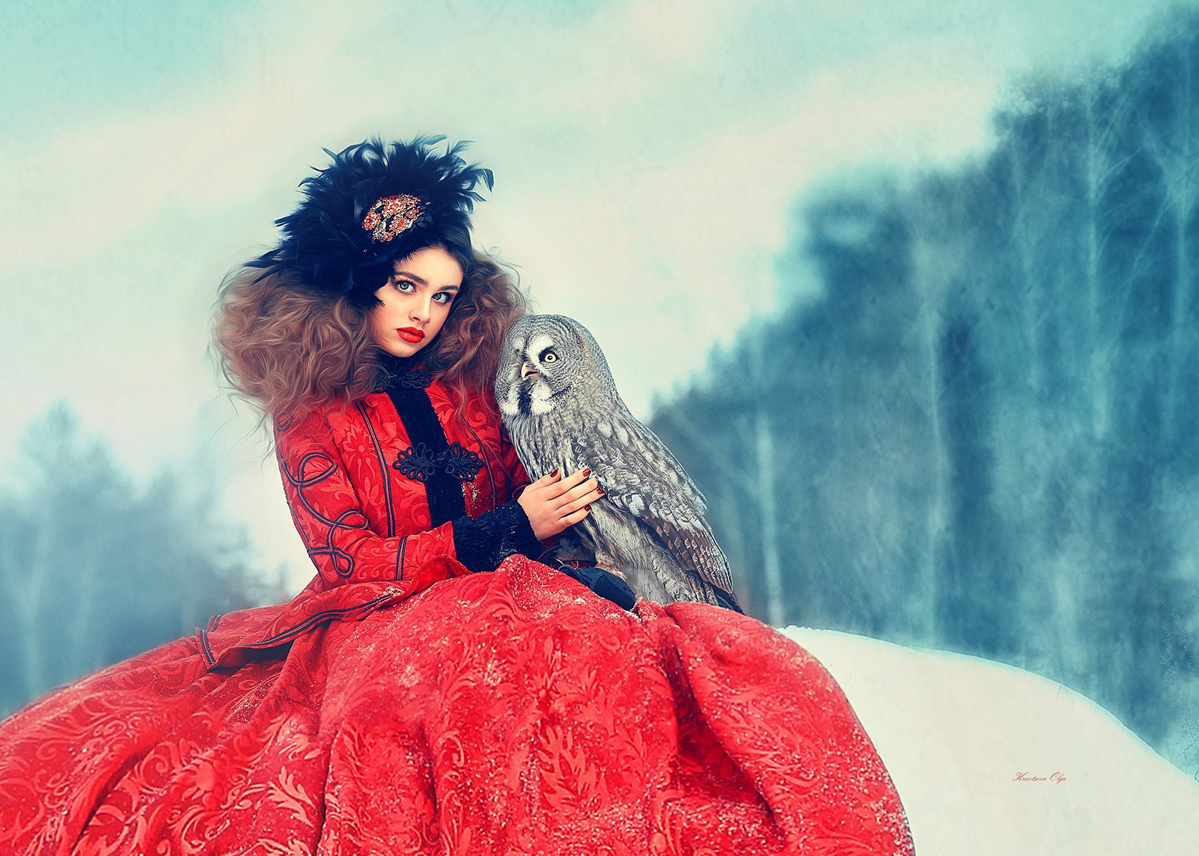 Фото Девушка в красном платье с совой, фотограф Кравцова Ольга