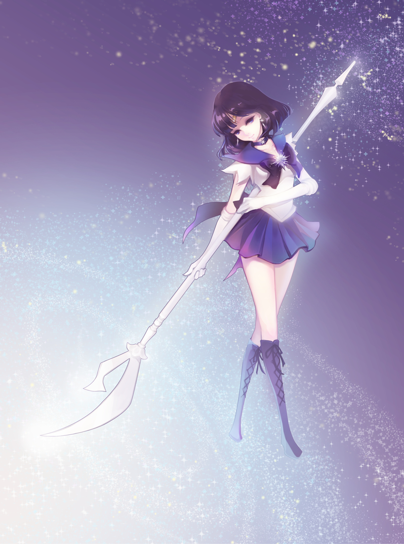 Фото Sailor Saturn / Сейлор Сатурн, Hotaru Tomoe / Хотару Томоэ из аниме  Bishoujo Senshi Sailor Moon / Прекрасный воин Сейлор Мун на фоне звездного  неба