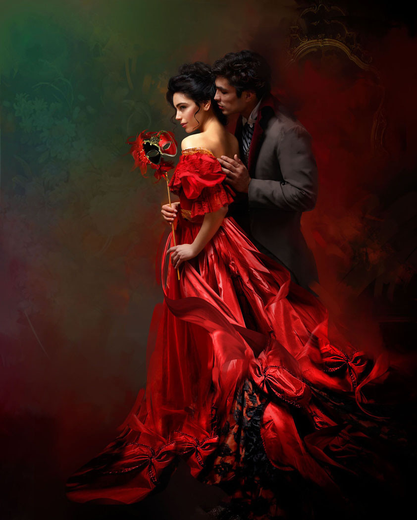 Женщина в красном платье с мужчиной