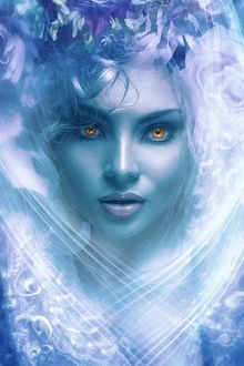 Фото Девушка с демоническими глазами с венком из цветов и в сиянии света, by Peter Brownz Braunschmid