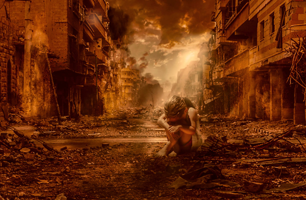 Связанный и разрушенный. Человек в разрушенном городе. Женщина разрушает. Фотосессия на фоне разрушенных зданий.