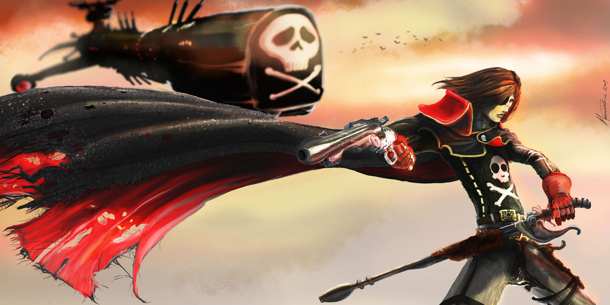 Фото Captain Harlock с оружием из игры Космический пират капитан Харлок /Space Pirate captain Harlock, art by Tagme