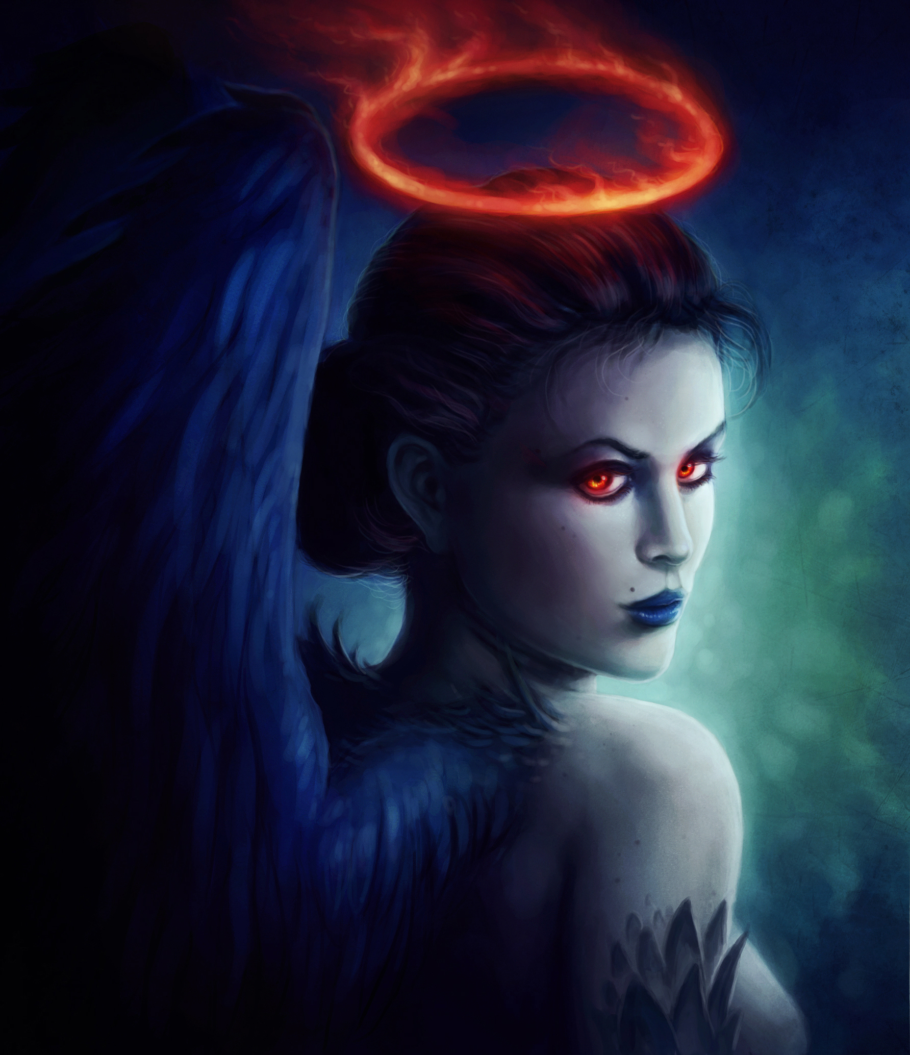 Фото Девушка-ангел с огненным нимбом над головой, by JoJoesArt