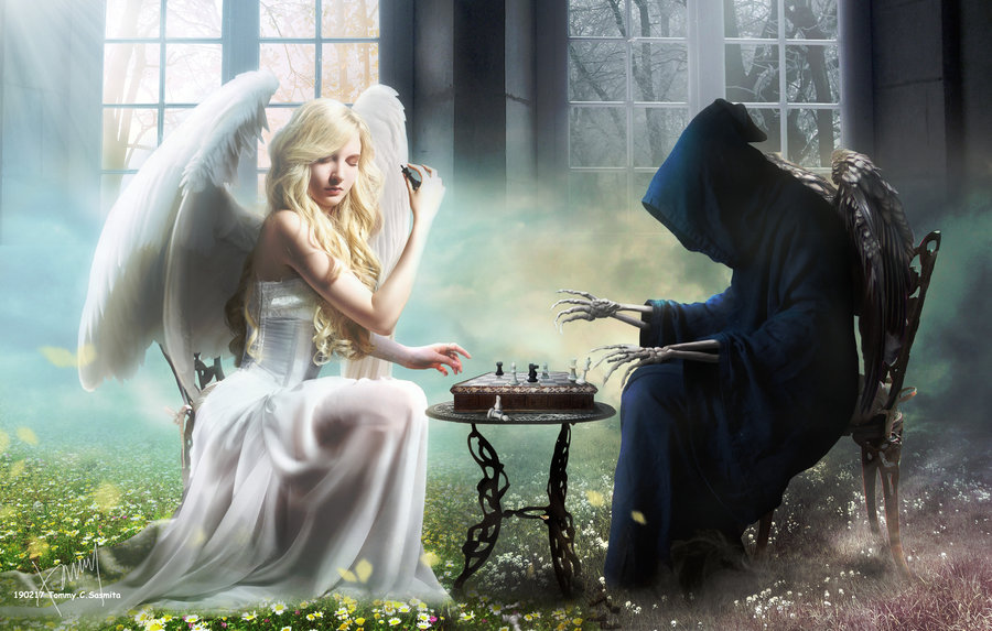 Фото Девушка-ангел играет со смертью в шахматы, by Cold-Tommy-Gin
