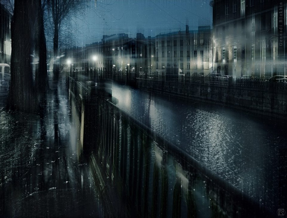 Фото Осениий дождливый вечер. Набережная Санкт-Петербурга. Фотограф Геннадий Блохин