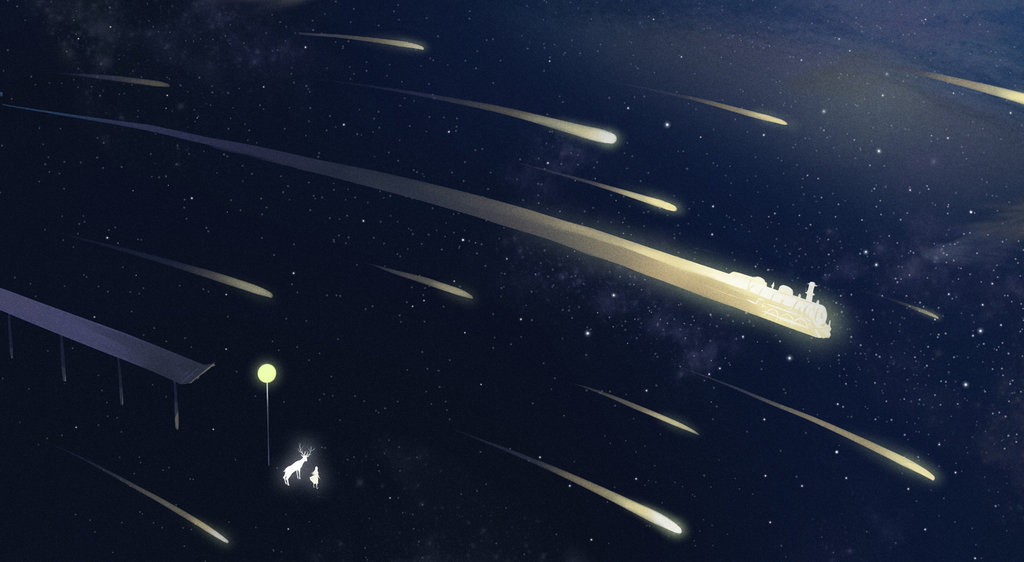 Фото Космическая фантазия с падающими метеоритами, by Shikamuro