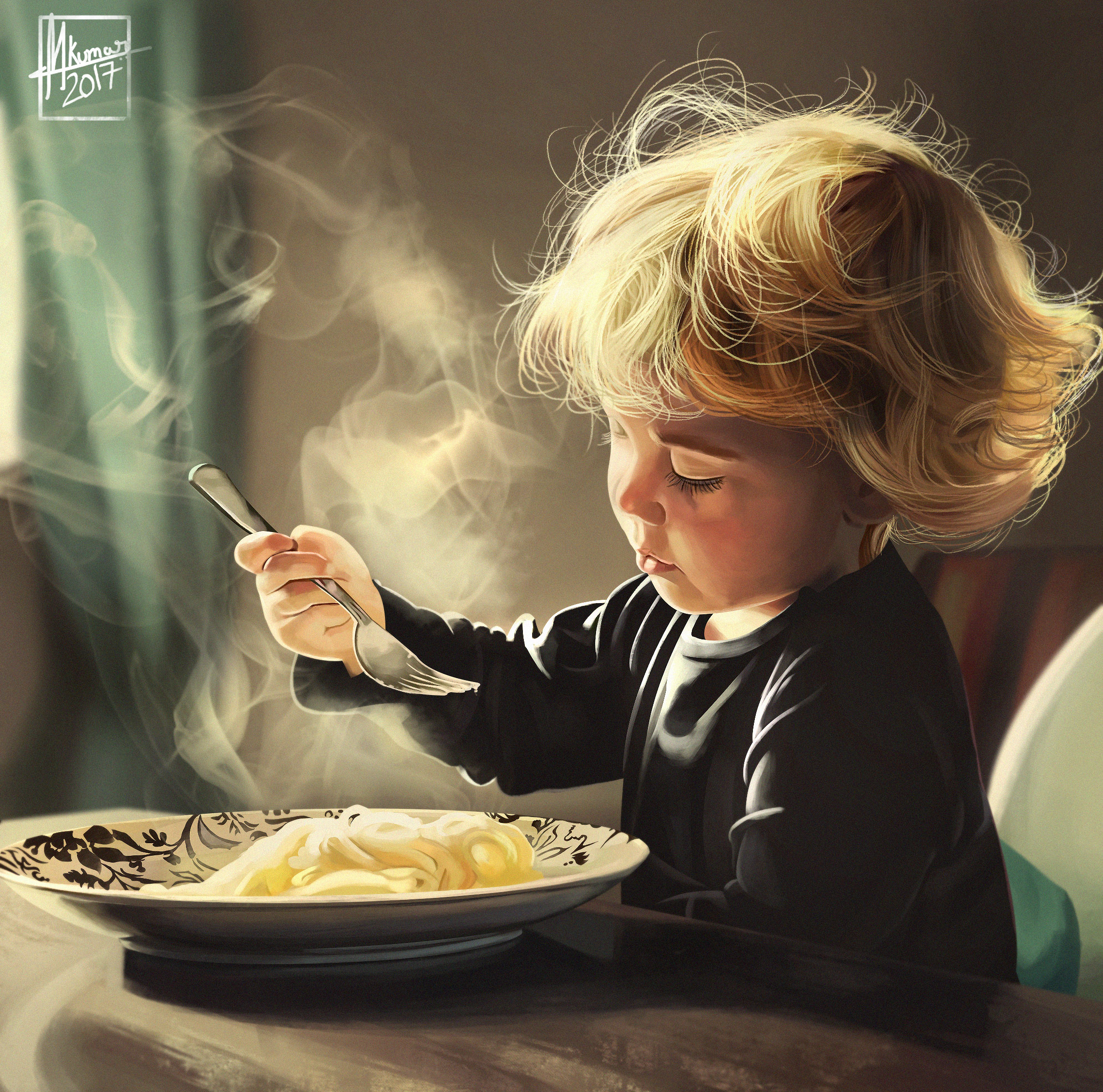 Ребенок кушает за столом