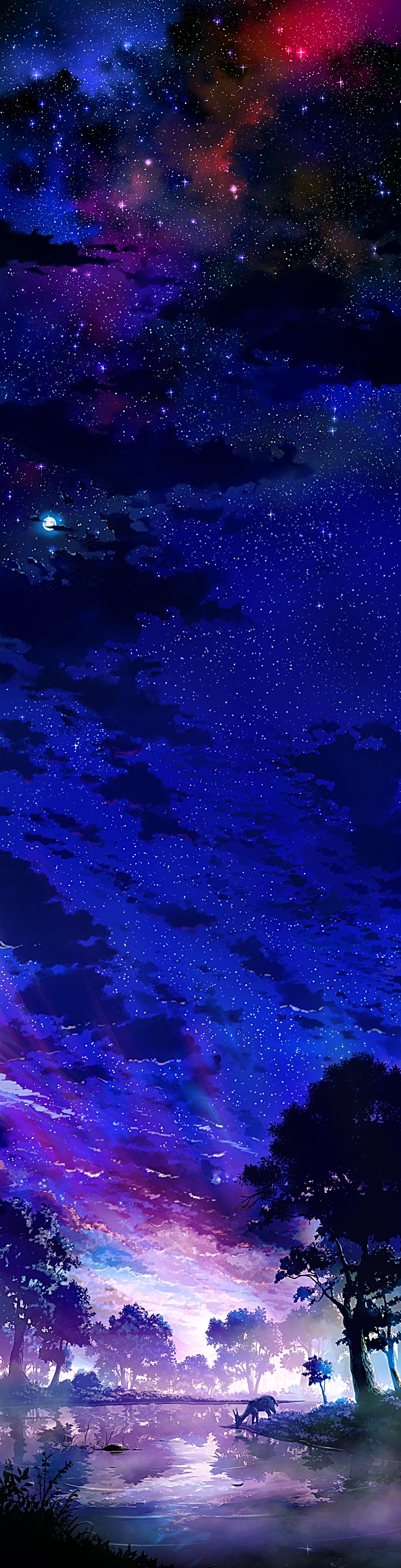 Фото Олень у водоема под ночным звездным небом