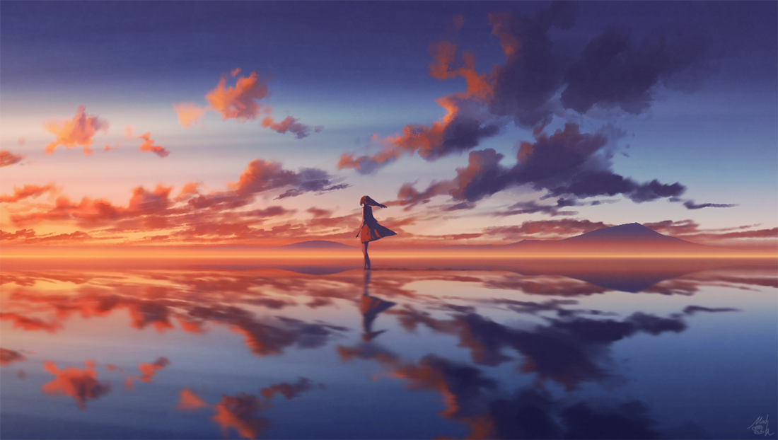 Фото Девушка стоит на фоне облачного неба