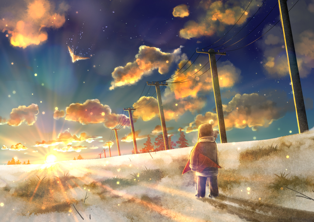 Фото Ребенок стоит на дороге на фоне облачного неба