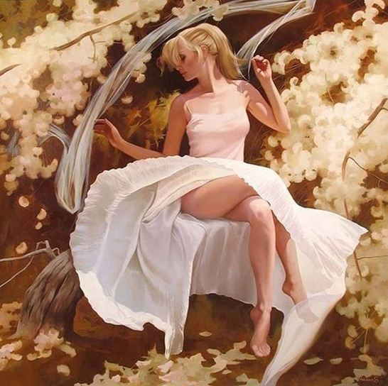 Фото Девушка в белом платье у цветущего дерева. Фотохудожник Светлана Валуева