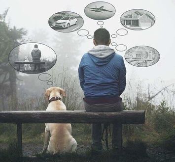 Фото Парень с собакой сидят и каждый мечтает о чем-то важном