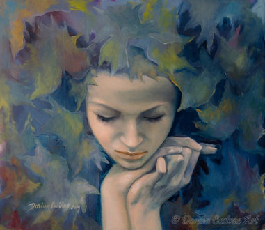 Фото Девушка в листве держит руки у лица, художница Dorina Costras (© zmeiy), добавлено: 28.03.2017 08:45