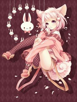 Фото Девушка в розовой одежде с кроликом