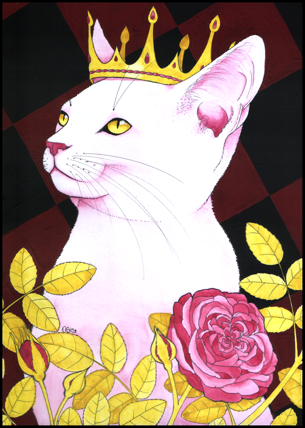 Фото Белый кот в короне сидит возле роз, by gifdot
