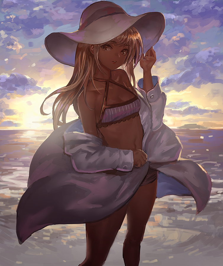 Фото Девушка в шляпе и в белой рубашке на берегу моря, by CanKing