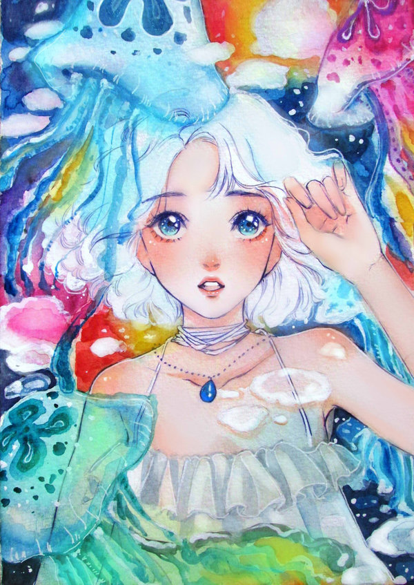 Фото Белокурая девушка под водой в окружении медуз, by MyzuCass