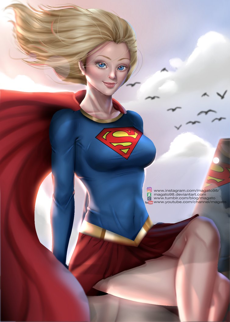 Фото Supergirl / супер-девушка на фоне облачного неба, by magato98