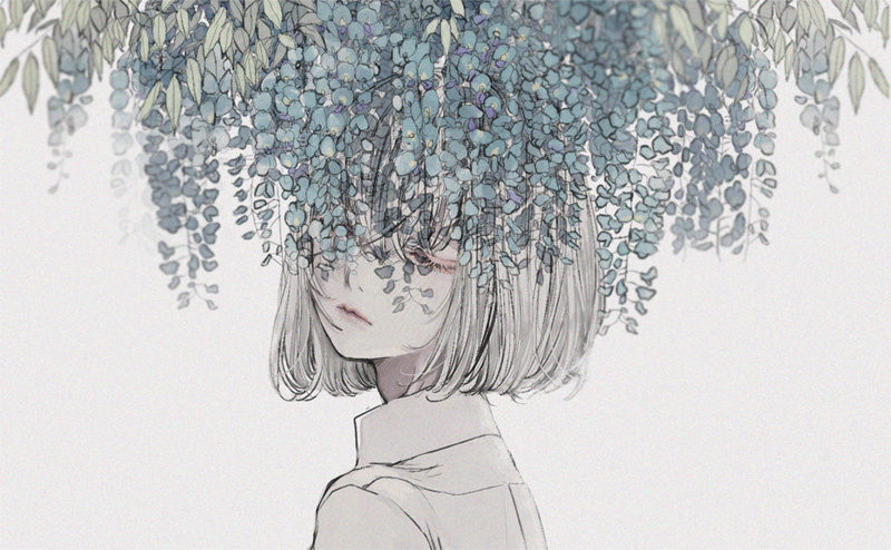 Фото Девушка стоит под цветущей глицинией