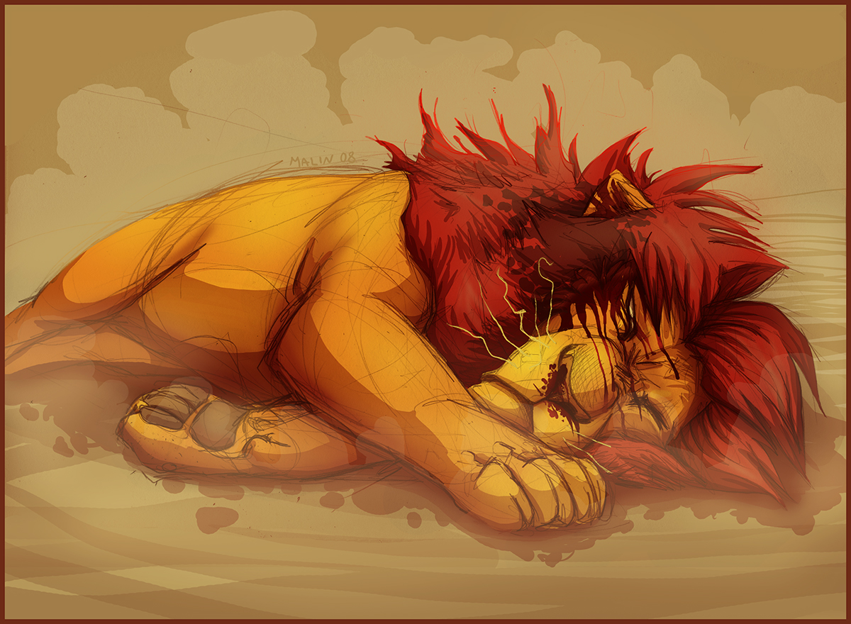 Фото Лев Муфаса / Mufasa лежит на земле, арт к мультфильму Король лев / The Lion King