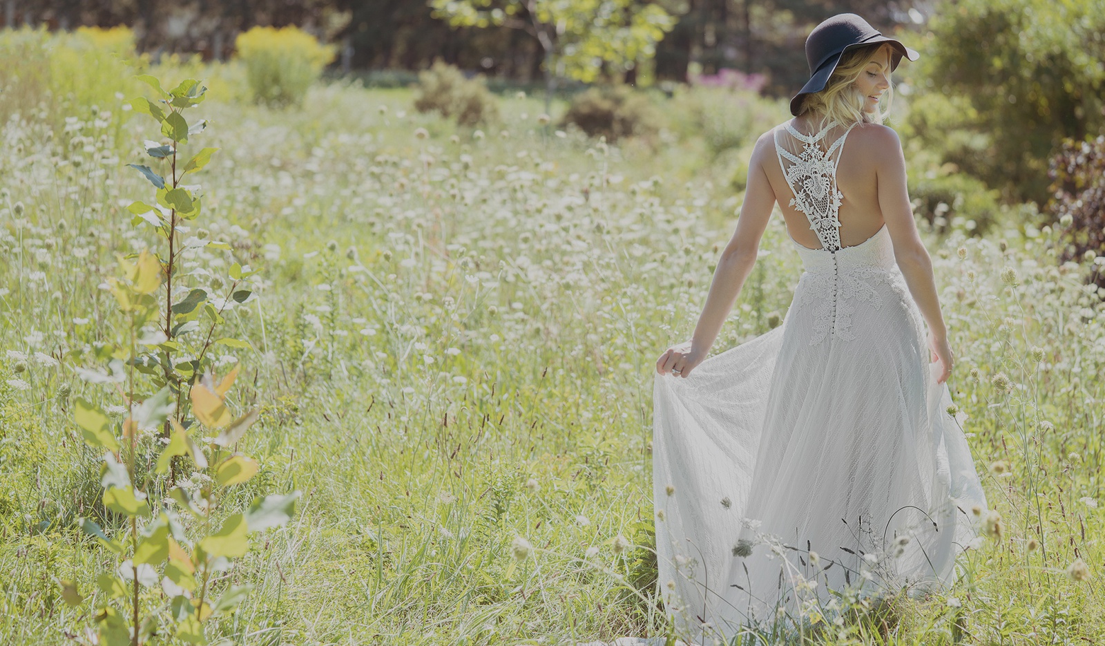 Фото Красивая девушка в белом платье в поле летом