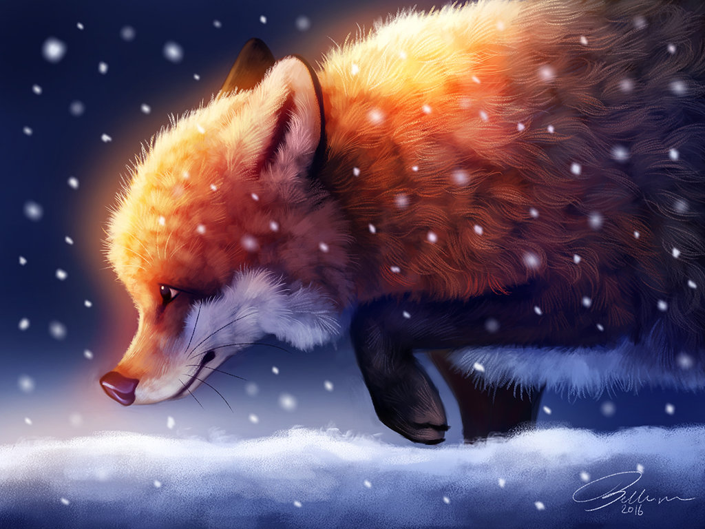 Фото Идущая лиса под сильным снегопадом, by Witse99
