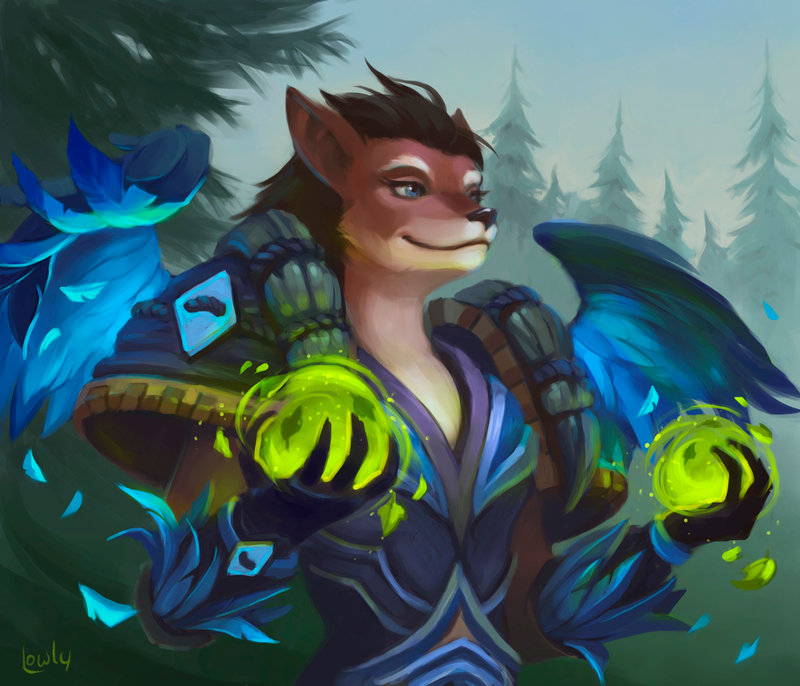 Фото Девушка - ворген друид с зелеными магическими сферами в руках / арт на игру World of Warcraft, by lowly-owly